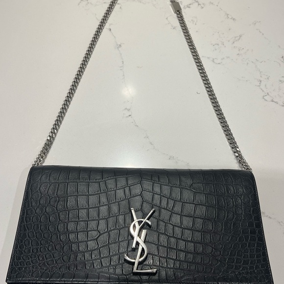 SAINT LAURENT - crocodile effect large Kate bag black - Picture 6 of 16